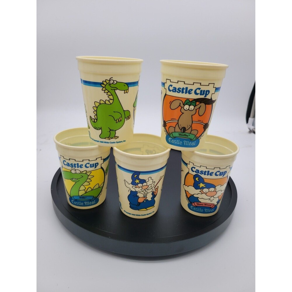 Lot Of 5 Vintage White Castle Cups From 1988, Woofles ,Willis Woozy Wizard